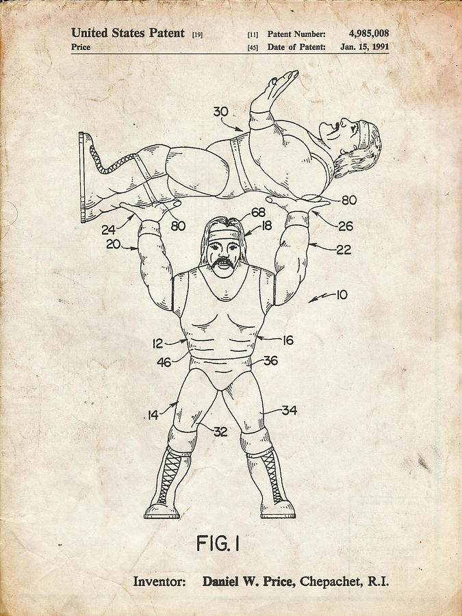 Toy Digital Art - Pp885-vintage Parchment Hulk Hogan Wrestling Action Figure Patent Poster by Cole Borders
