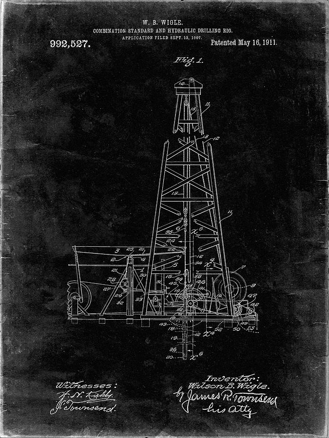 Drilling Rig Digital Art - Pp886-black Grunge Hydraulic Drilling Rig Patent Poster by Cole Borders