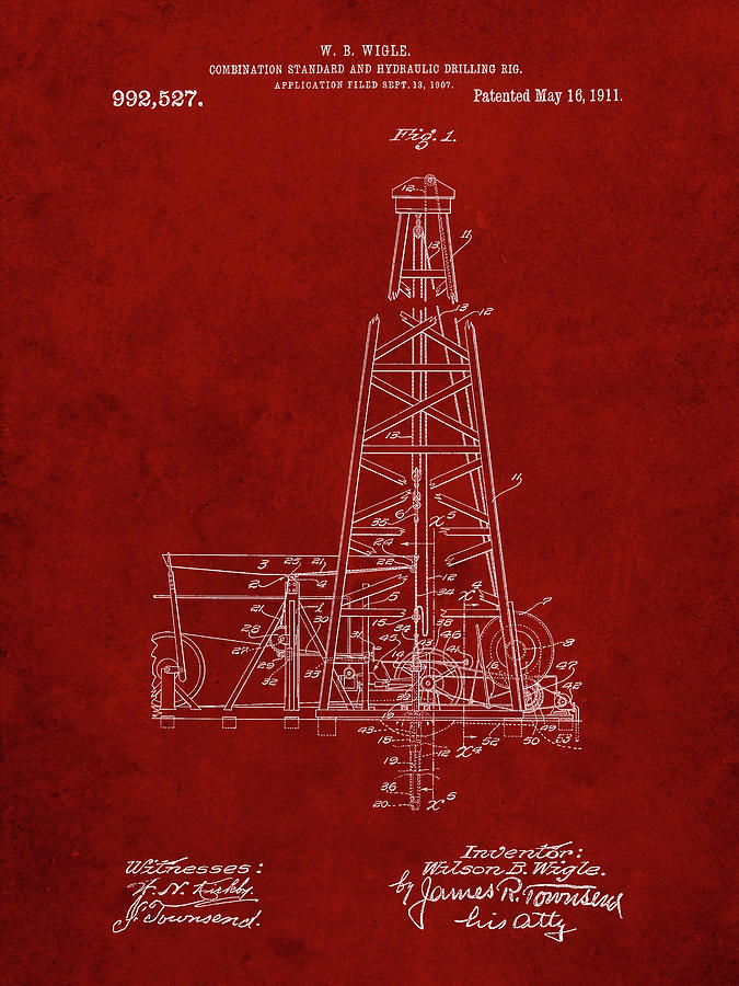 Drilling Rig Digital Art - Pp886-burgundy Hydraulic Drilling Rig Patent Poster by Cole Borders