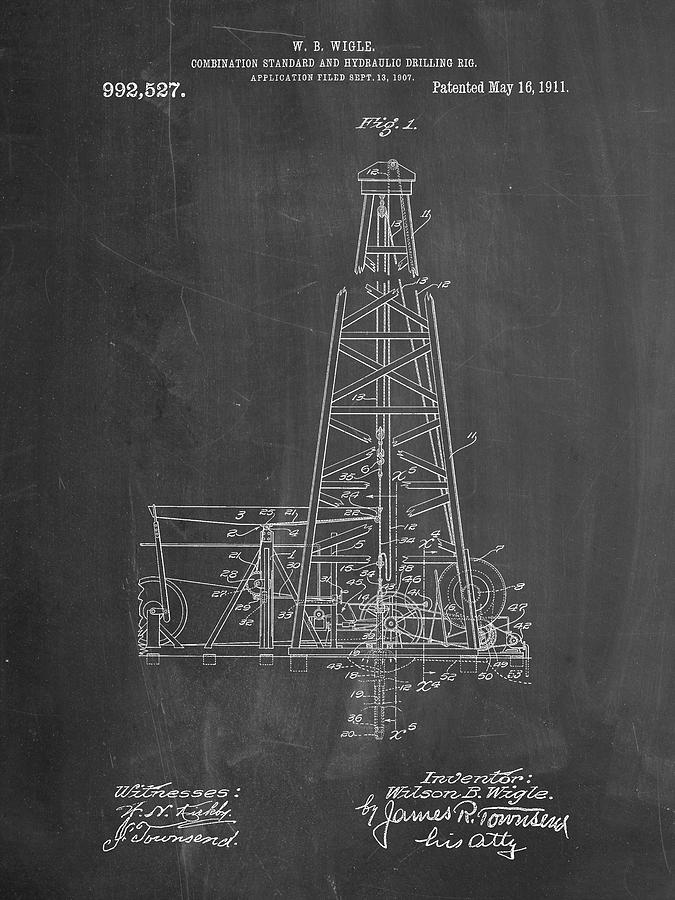 Drilling Rig Digital Art - Pp886-chalkboard Hydraulic Drilling Rig Patent Poster by Cole Borders