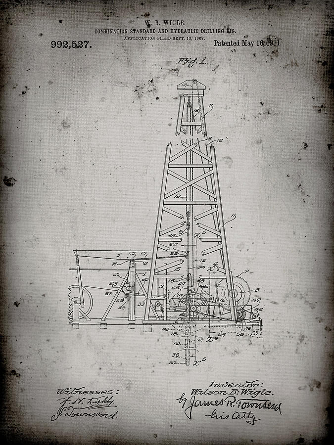 Drilling Rig Digital Art - Pp886-faded Grey Hydraulic Drilling Rig Patent Poster by Cole Borders