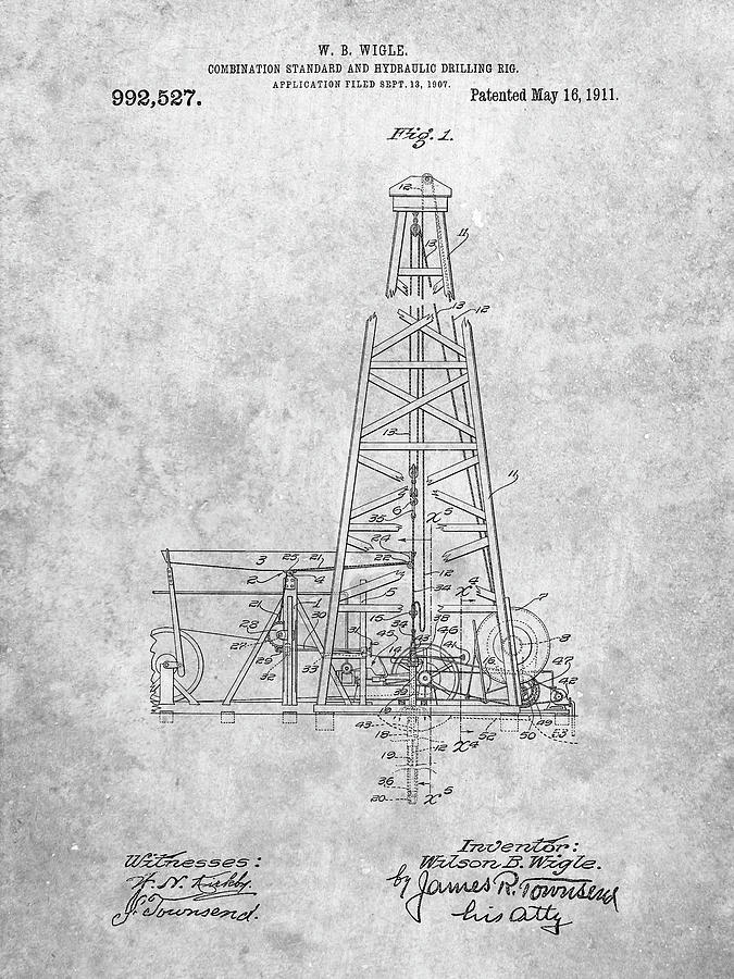 Drilling Rig Digital Art - Pp886-slate Hydraulic Drilling Rig Patent Poster by Cole Borders