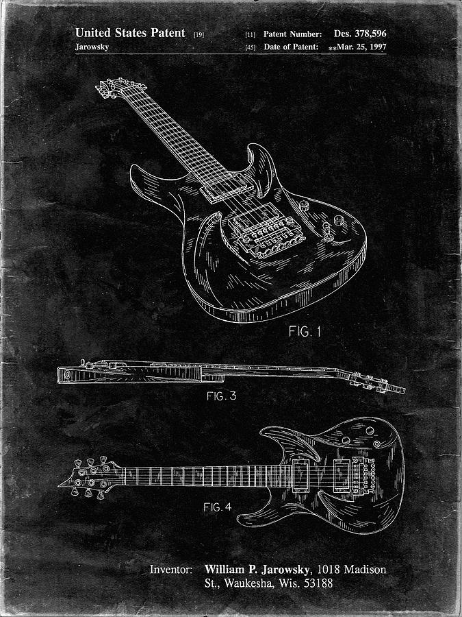 Guitar Still Life Digital Art - Pp888-black Grunge Ibanez Pro 540rbb Electric Guitar Patent Poster by Cole Borders