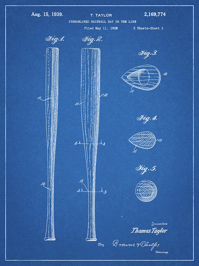 Baseball Decor Digital Art - Pp89-blueprint Vintage Baseball Bat 1939 Patent Poster by Cole Borders