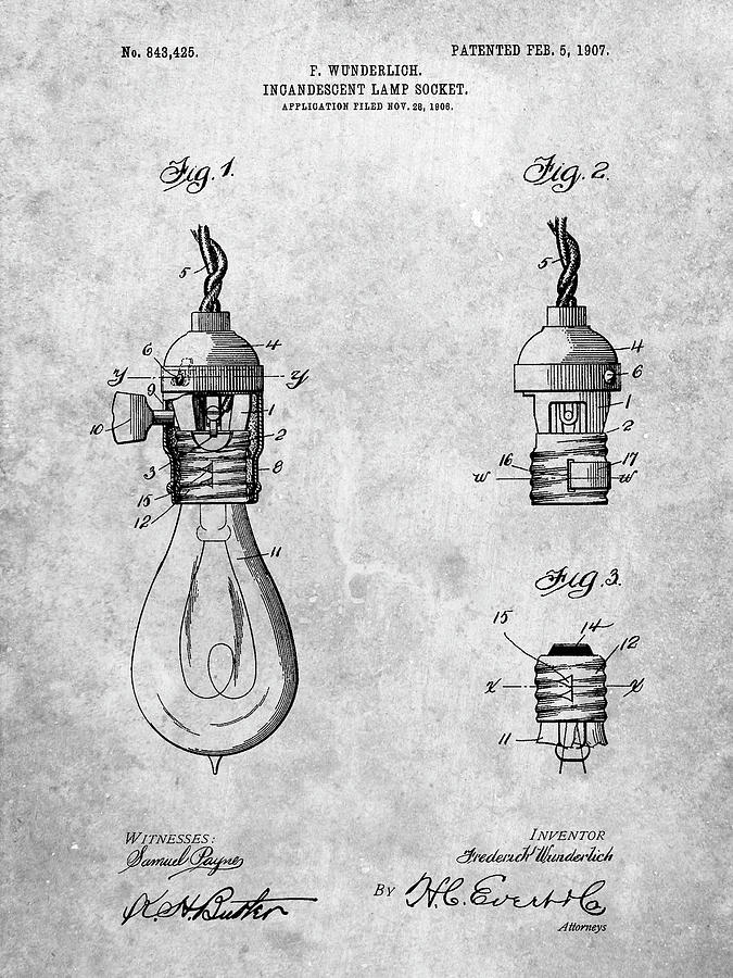 Lamp Digital Art - Pp890-slate Incandescent Lamp Socket Patent Poster by Cole Borders