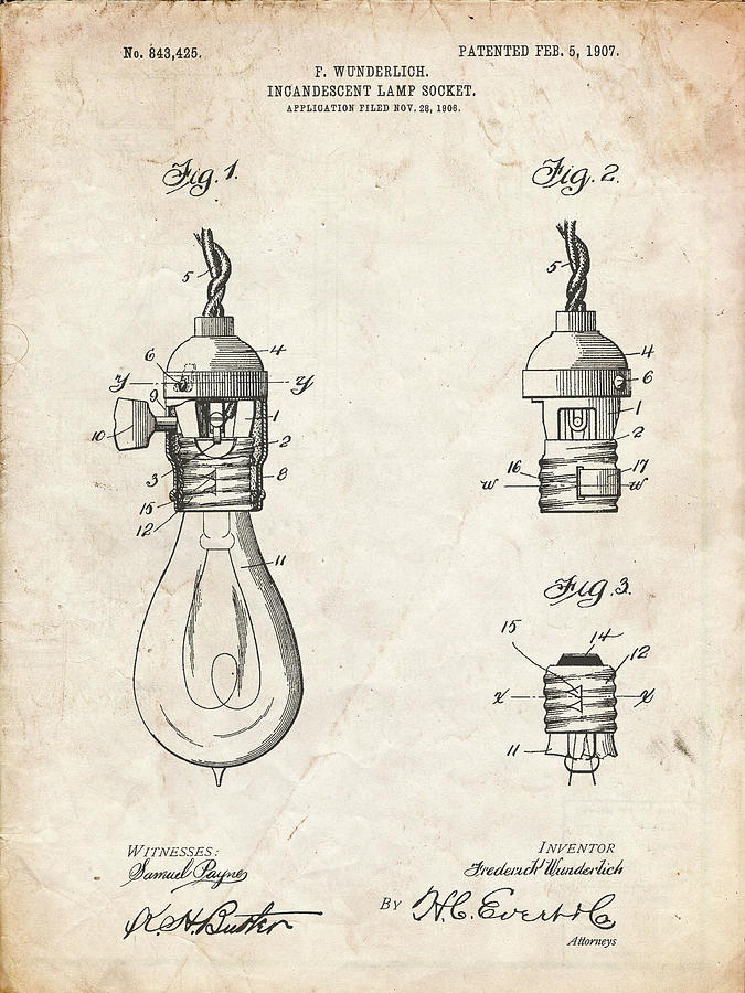 Pp890-vintage Parchment Incandescent Lamp Socket Patent Poster Digital ...