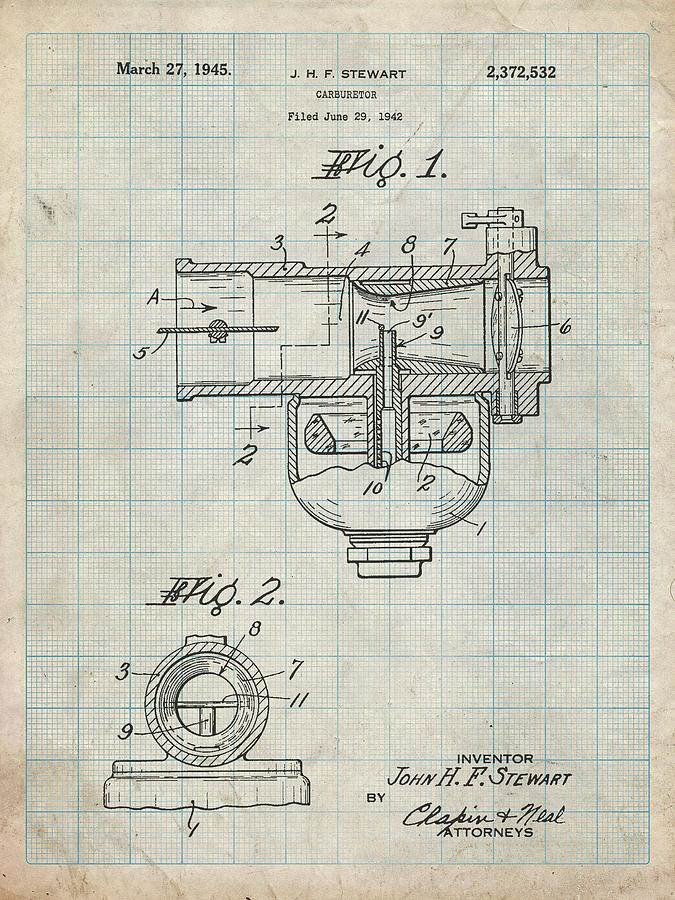 Pp891-antique Grid Parchment Indian Motorcycle Carburetor Patent Poster ...