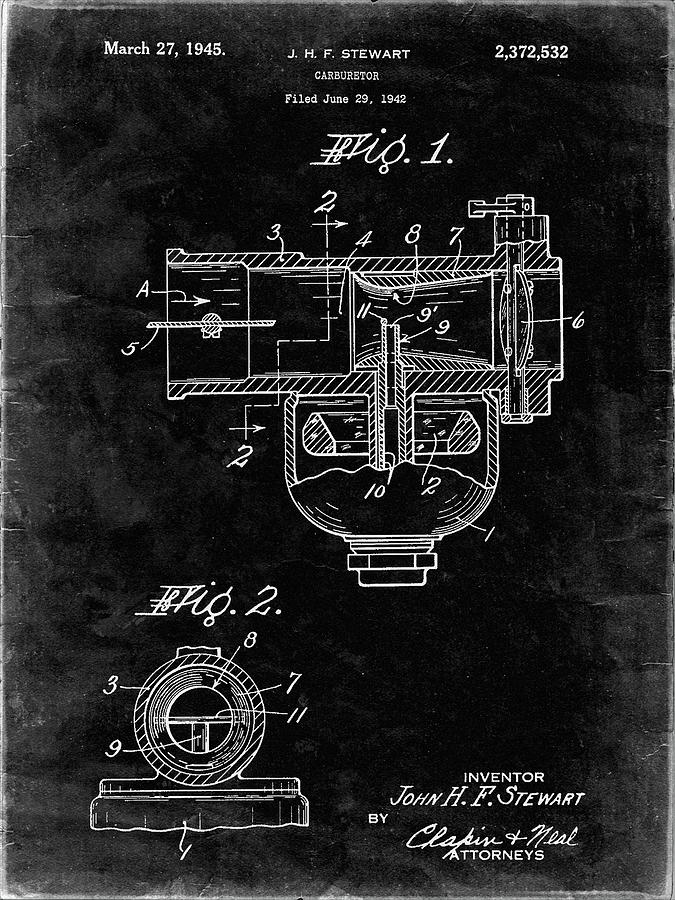 Motorhead Digital Art - Pp891-black Grunge Indian Motorcycle Carburetor Patent Poster by Cole Borders
