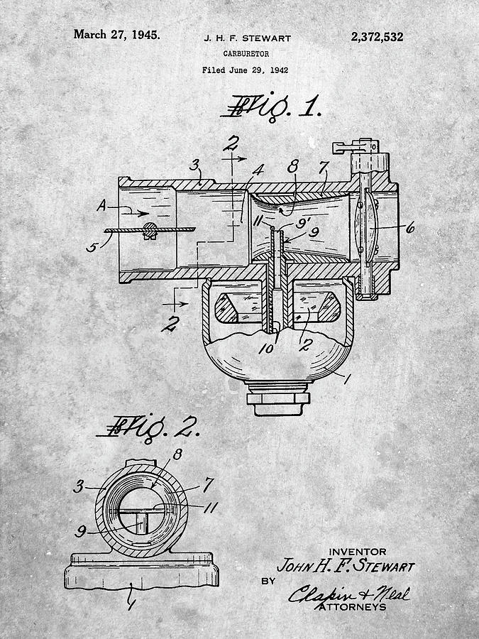 Motorhead Digital Art - Pp891-slate Indian Motorcycle Carburetor Patent Poster by Cole Borders