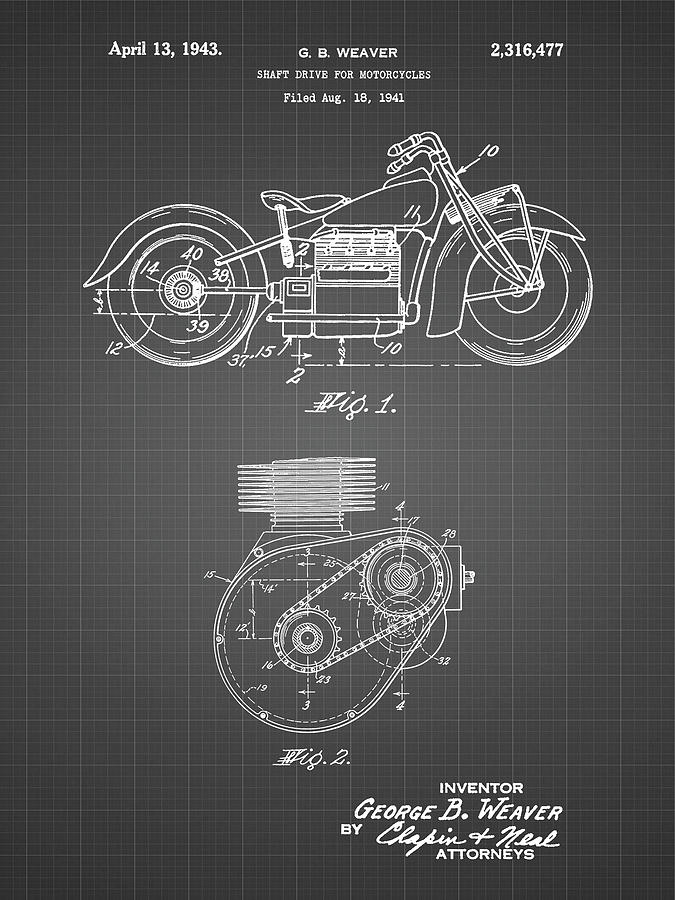 Motorcycle Decor Digital Art - Pp892-black Grid Indian Motorcycle Drive Shaft Patent Poster by Cole Borders