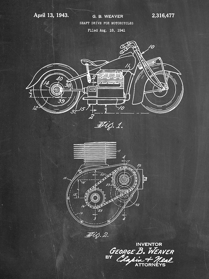 Motorcycle Decor Digital Art - Pp892-chalkboard Indian Motorcycle Drive Shaft Patent Poster by Cole Borders