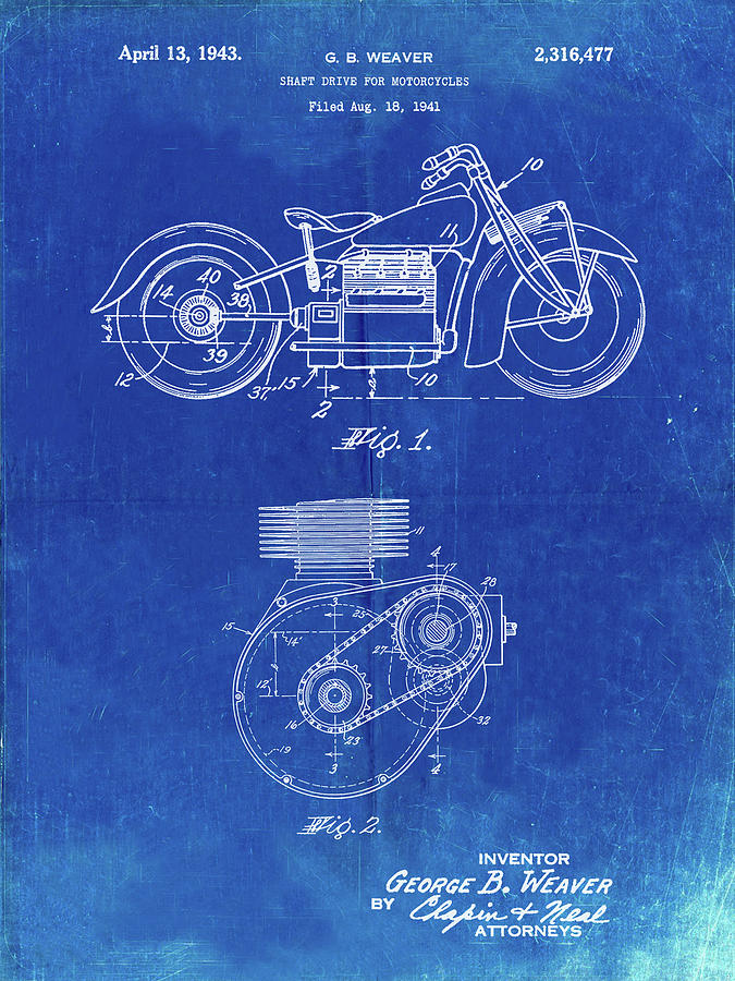 Motorcycle Decor Digital Art - Pp892-faded Blueprint Indian Motorcycle Drive Shaft Patent Poster by Cole Borders