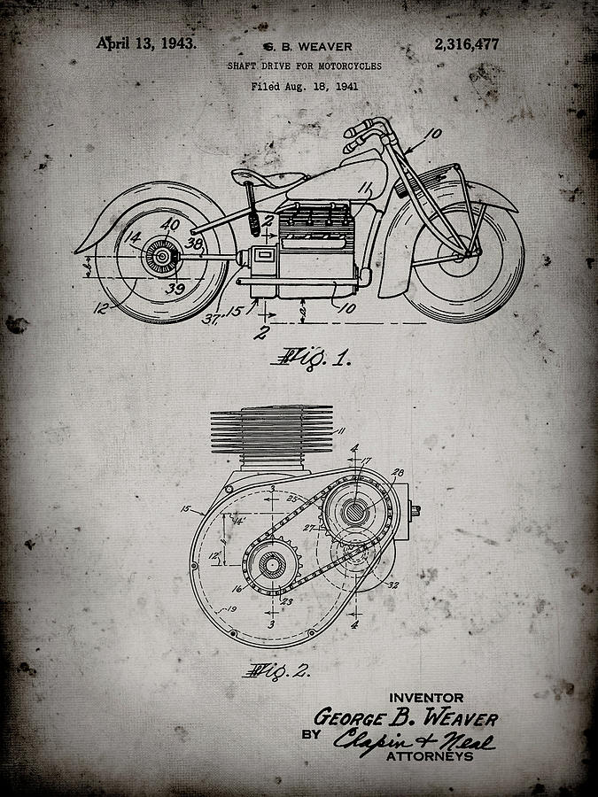 Motorcycle Decor Digital Art - Pp892-faded Grey Indian Motorcycle Drive Shaft Patent Poster by Cole Borders