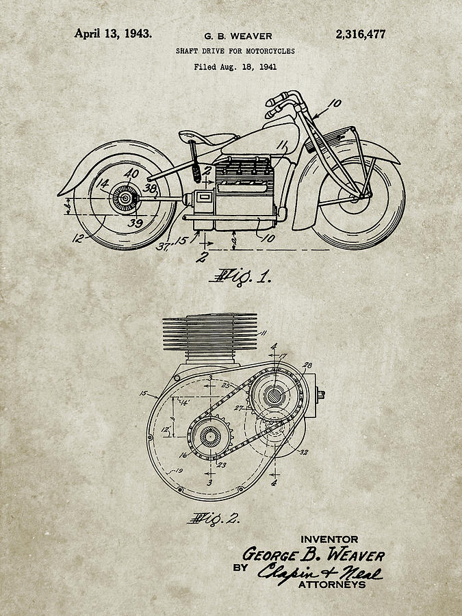 Motorcycle Decor Digital Art - Pp892-sandstone Indian Motorcycle Drive Shaft Patent Poster by Cole Borders