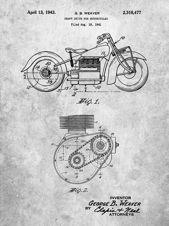 Motorcycle Decor Digital Art - Pp892-slate Indian Motorcycle Drive Shaft Patent Poster by Cole Borders