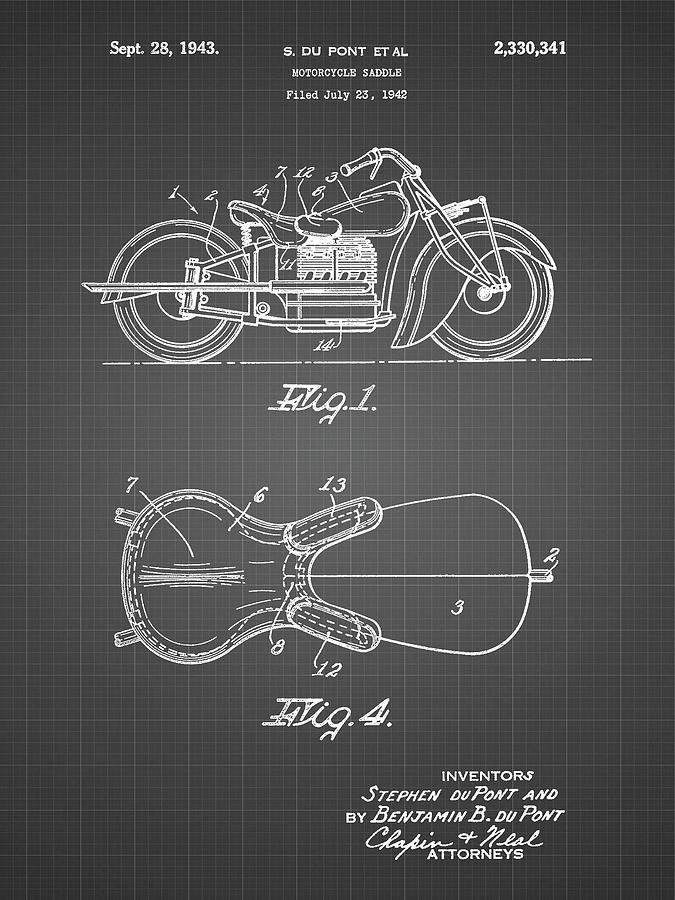 Motorcycle Decor Digital Art - Pp893-black Grid Indian Motorcycle Saddle Patent Poster by Cole Borders