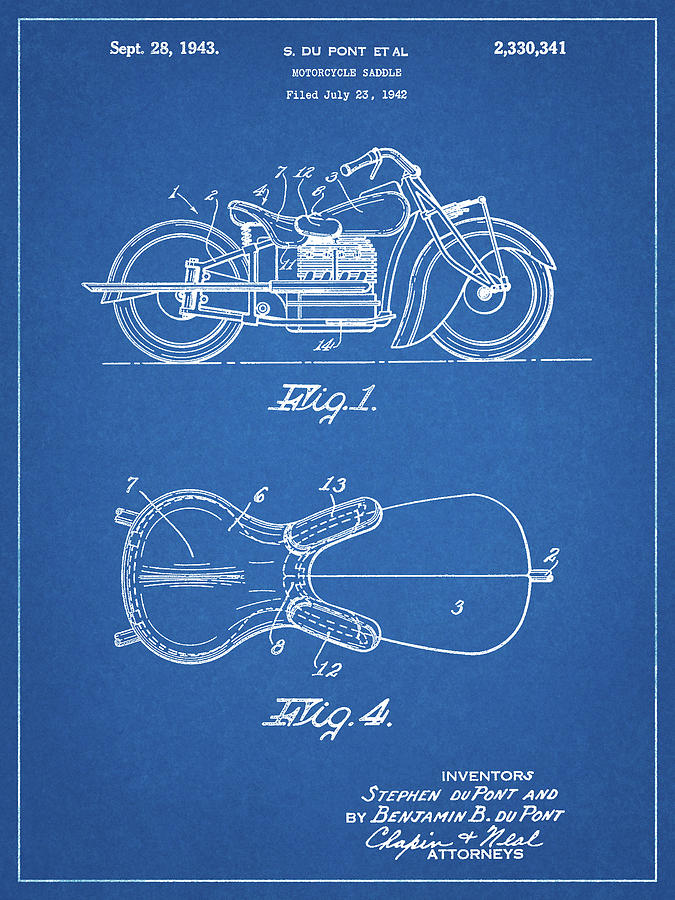 Motorcycle Decor Digital Art - Pp893-blueprint Indian Motorcycle Saddle Patent Poster by Cole Borders