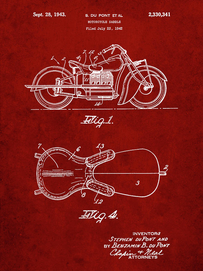 Motorcycle Decor Digital Art - Pp893-burgundy Indian Motorcycle Saddle Patent Poster by Cole Borders