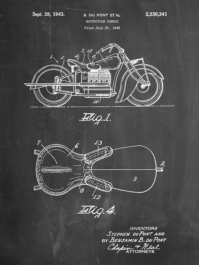 Motorcycle Decor Digital Art - Pp893-chalkboard Indian Motorcycle Saddle Patent Poster by Cole Borders