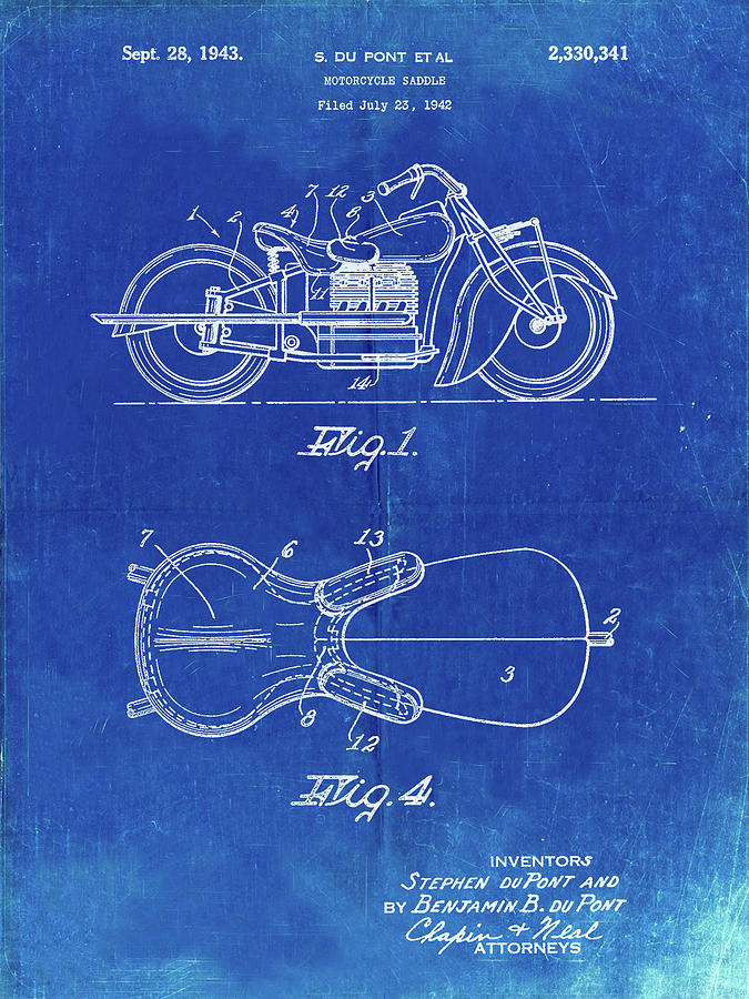 Motorcycle Decor Digital Art - Pp893-faded Blueprint Indian Motorcycle Saddle Patent Poster by Cole Borders