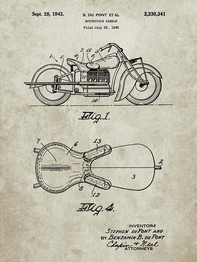 Motorcycle Decor Digital Art - Pp893-sandstone Indian Motorcycle Saddle Patent Poster by Cole Borders