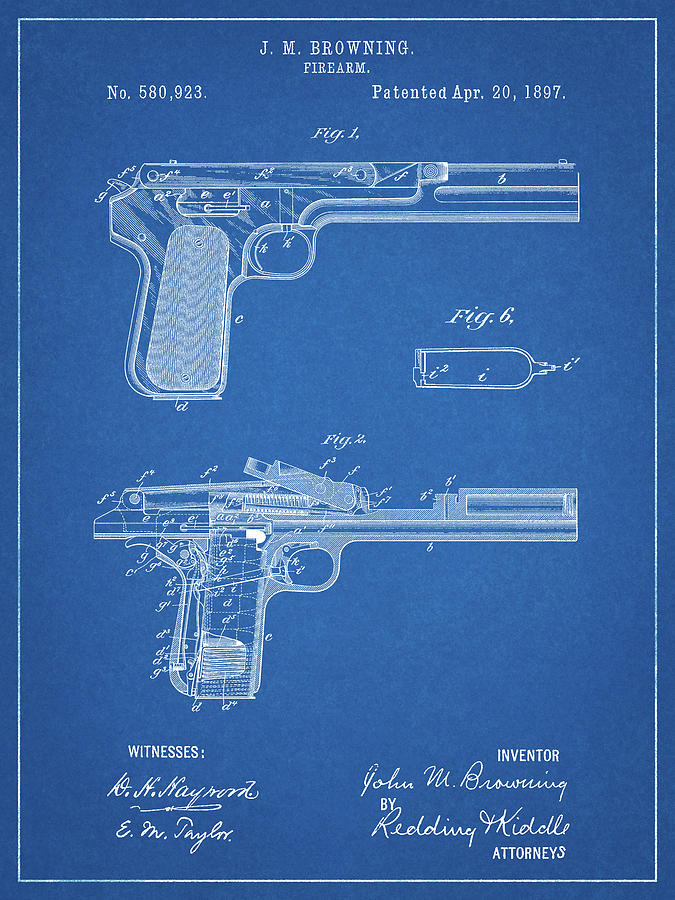 Pp894-blueprint J.m. Browning Pistol Patent Poster Digital Art by Cole ...