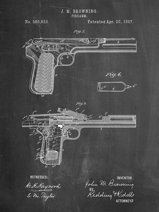 Pp894-chalkboard J.m. Browning Pistol Patent Poster Digital Art by Cole ...