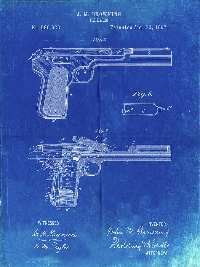 Pp894-faded Blueprint J.m. Browning Pistol Patent Poster Digital Art by ...