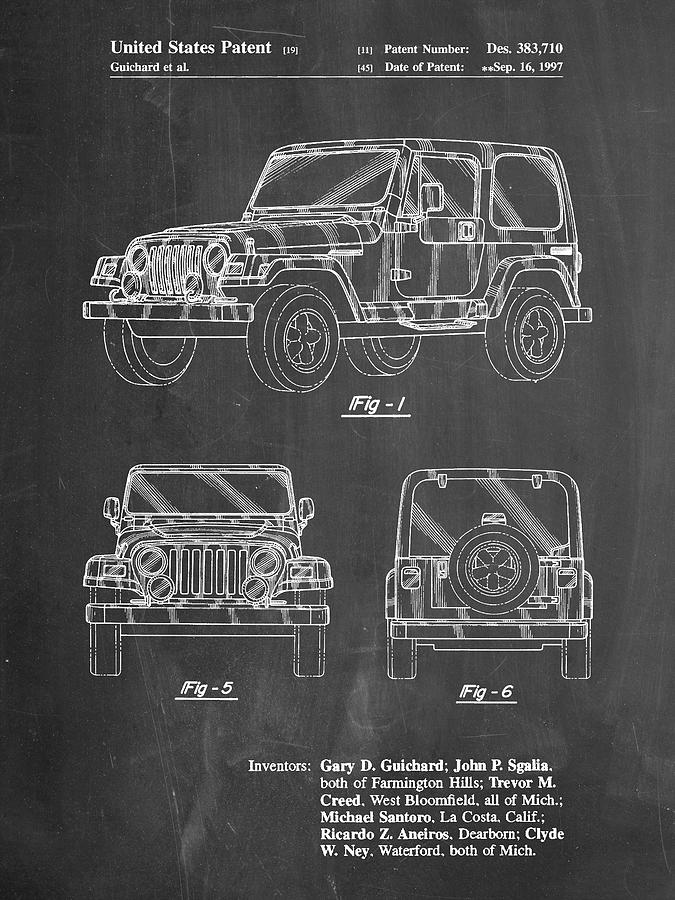 Jeep Digital Art - Pp899-chalkboard Jeep Wrangler 1997 Patent Poster by Cole Borders