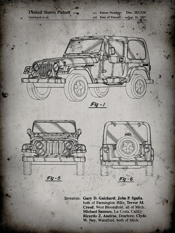 Jeep Digital Art - Pp899-faded Grey Jeep Wrangler 1997 Patent Poster by Cole Borders
