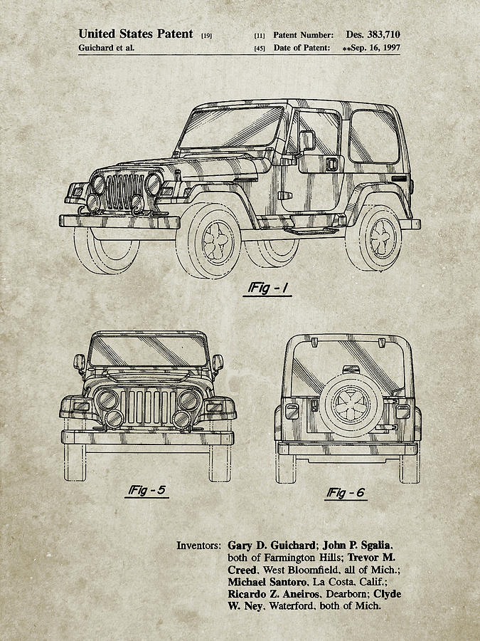 Jeep Digital Art - Pp899-sandstone Jeep Wrangler 1997 Patent Poster by Cole Borders