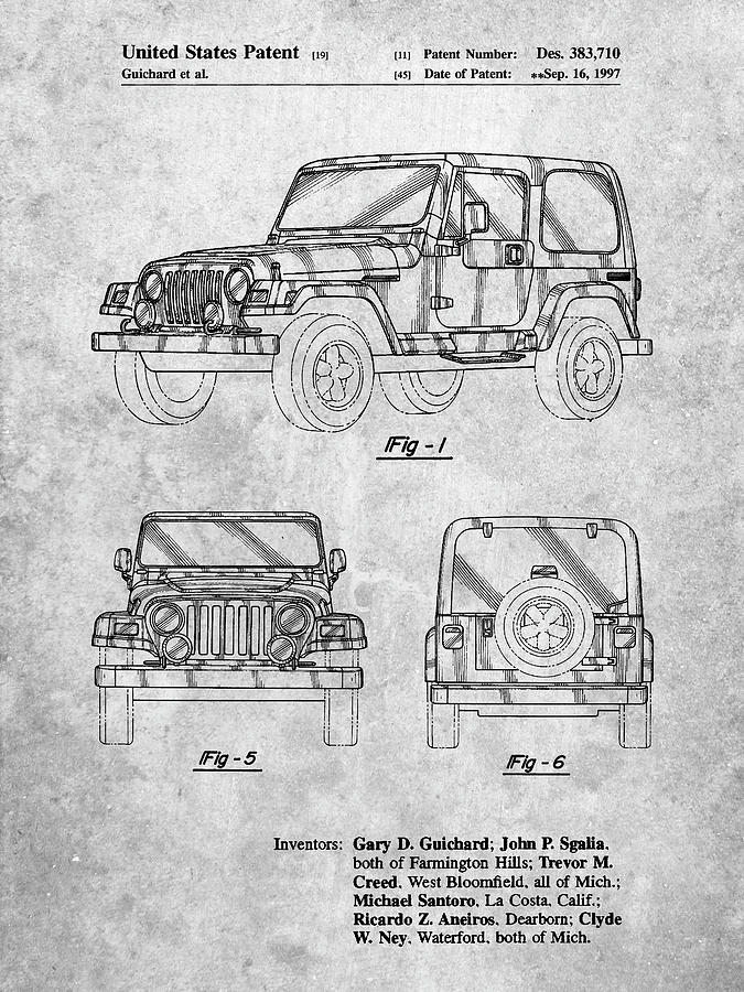Jeep Digital Art - Pp899-slate Jeep Wrangler 1997 Patent Poster by Cole Borders