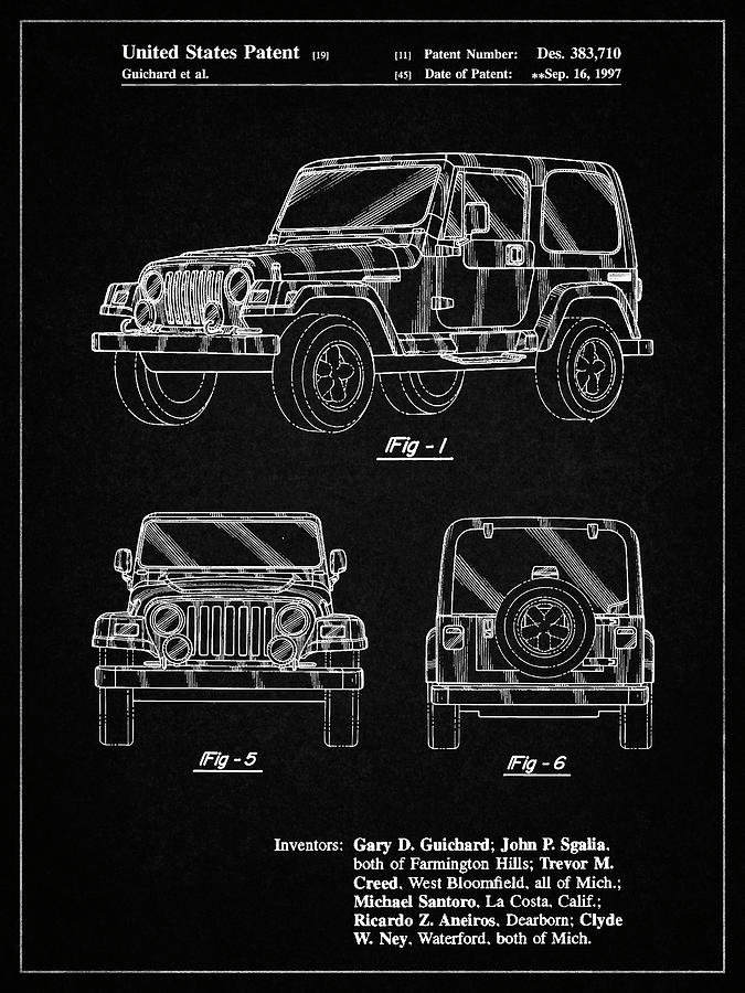 Pp899-vintage Black Jeep Wrangler 1997 Patent Poster Digital Art by Cole  Borders - Fine Art America