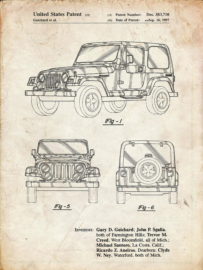 Pp899-vintage Parchment Jeep Wrangler 1997 Patent Poster Digital Art by  Cole Borders - Pixels