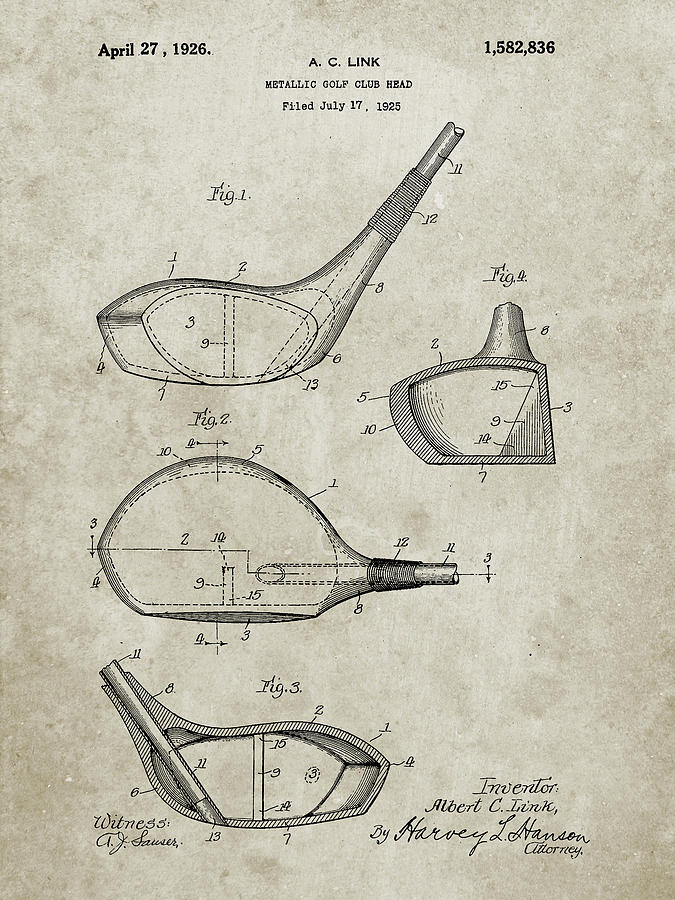 Sports Digital Art - Pp9-sandstone Golf Driver 1925 Patent Poster by Cole Borders
