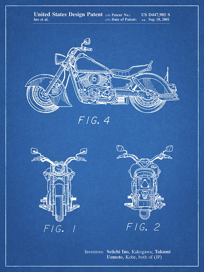 Kawasaki Digital Art - Pp901-blueprint Kawasaki Motorcycle Patent Poster by Cole Borders