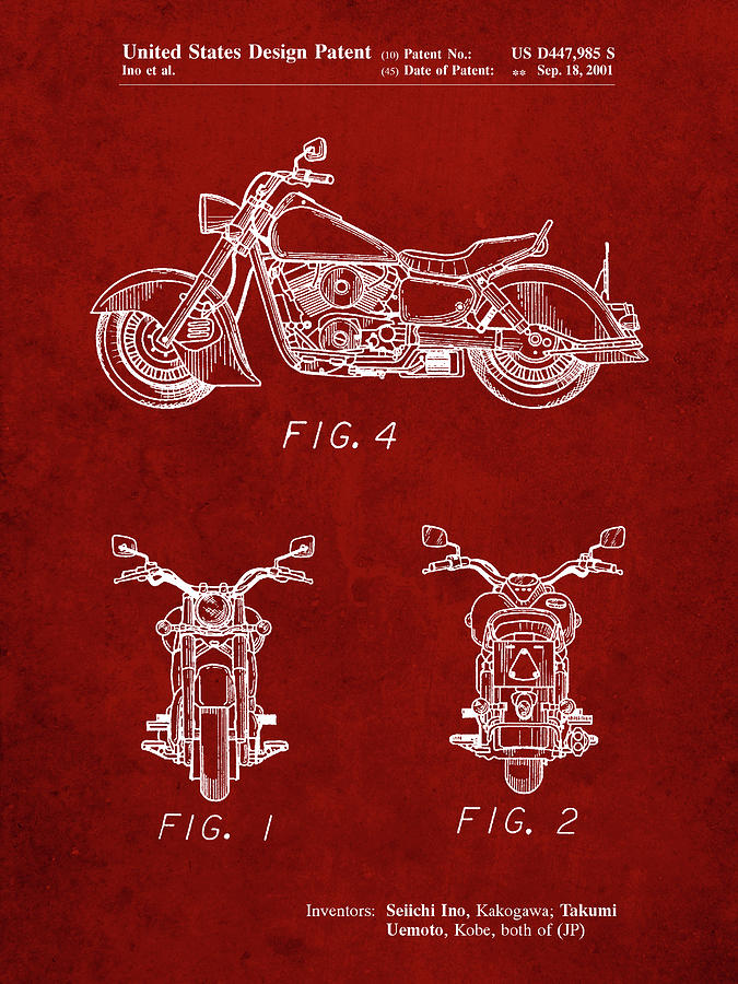 Kawasaki Digital Art - Pp901-burgundy Kawasaki Motorcycle Patent Poster by Cole Borders