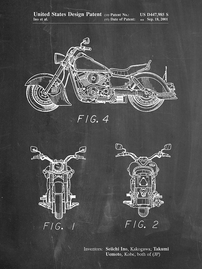 Kawasaki Digital Art - Pp901-chalkboard Kawasaki Motorcycle Patent Poster by Cole Borders