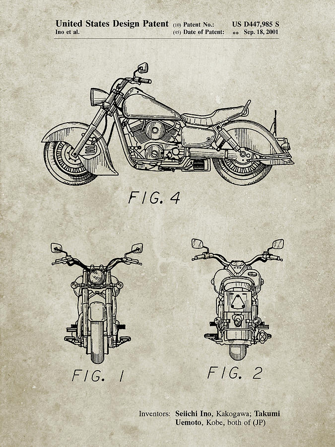 Kawasaki Digital Art - Pp901-sandstone Kawasaki Motorcycle Patent Poster by Cole Borders