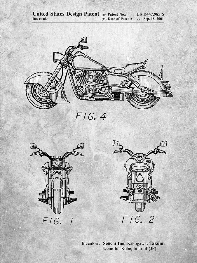 Kawasaki Digital Art - Pp901-slate Kawasaki Motorcycle Patent Poster by Cole Borders