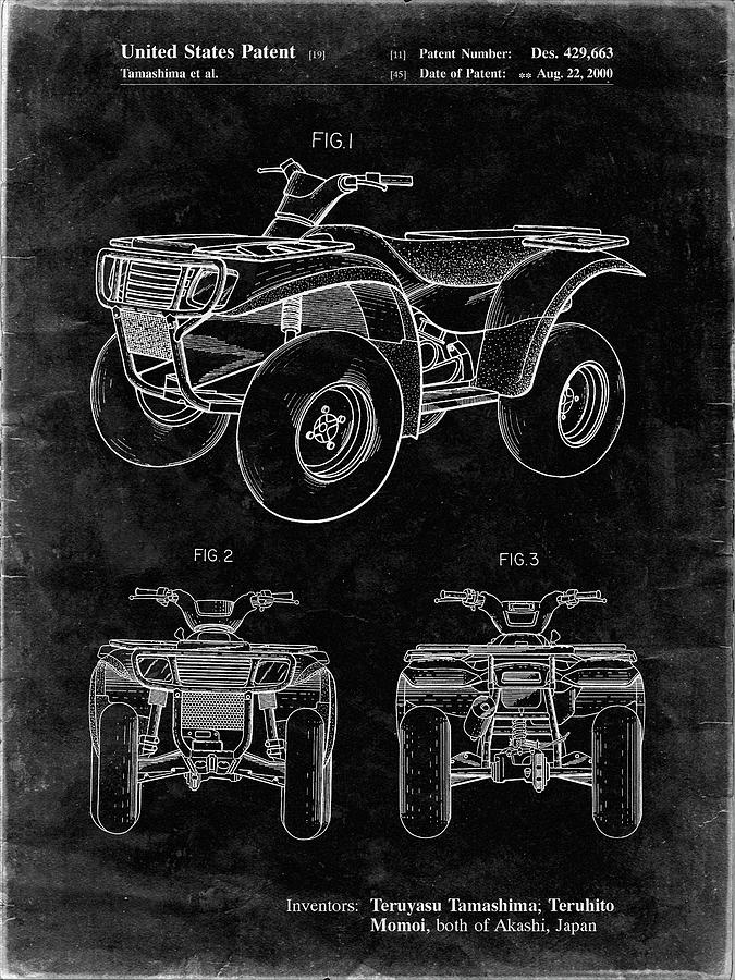 Four Wheeler Digital Art - Pp902-black Grunge Kawasaki Prairie Patent Poster by Cole Borders