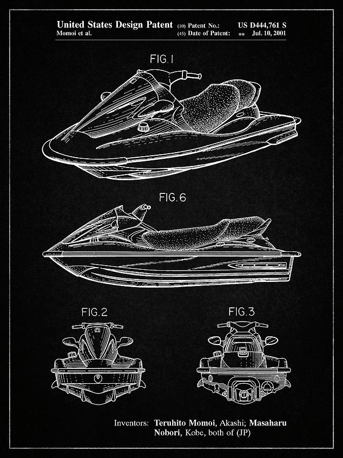Boat Digital Art - Pp903-vintage Black Kawasaki Water Scooter Patent by Cole Borders