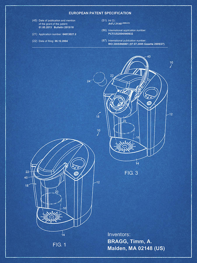 Coffee Digital Art - Pp907-blueprint Keurig Patent Poster by Cole Borders
