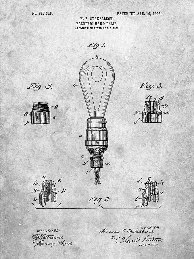 Pp917-slate Large Filament Light Bulb Patent Poster Digital Art by Cole ...