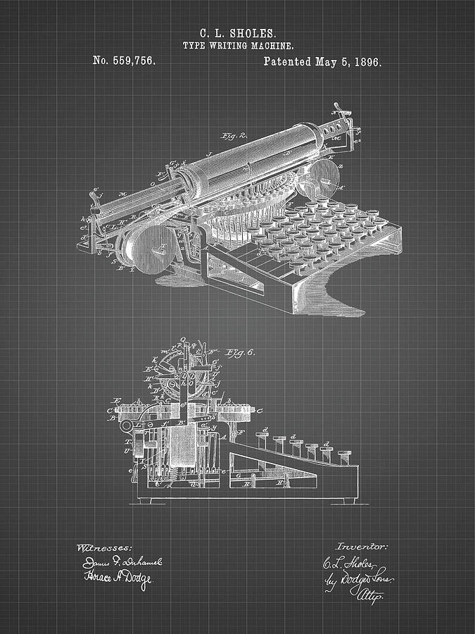 Pp918-black Grid Last Sholes Typewriter Patent Poster Photograph by ...
