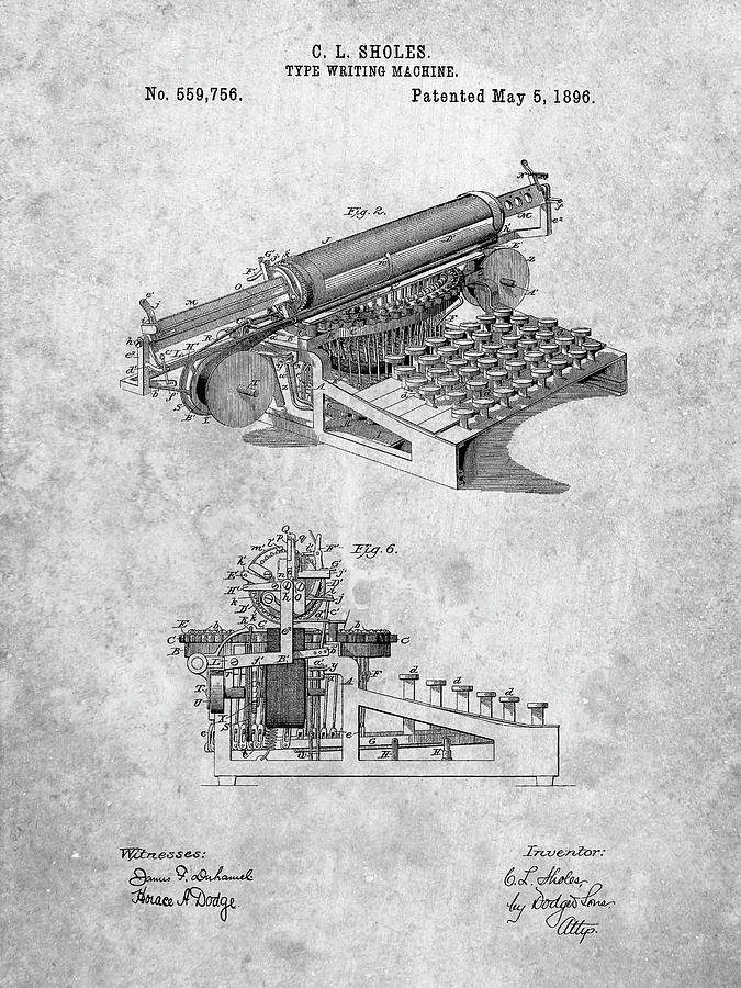 Pp918-slate Last Sholes Typewriter Patent Poster Digital Art by Cole ...