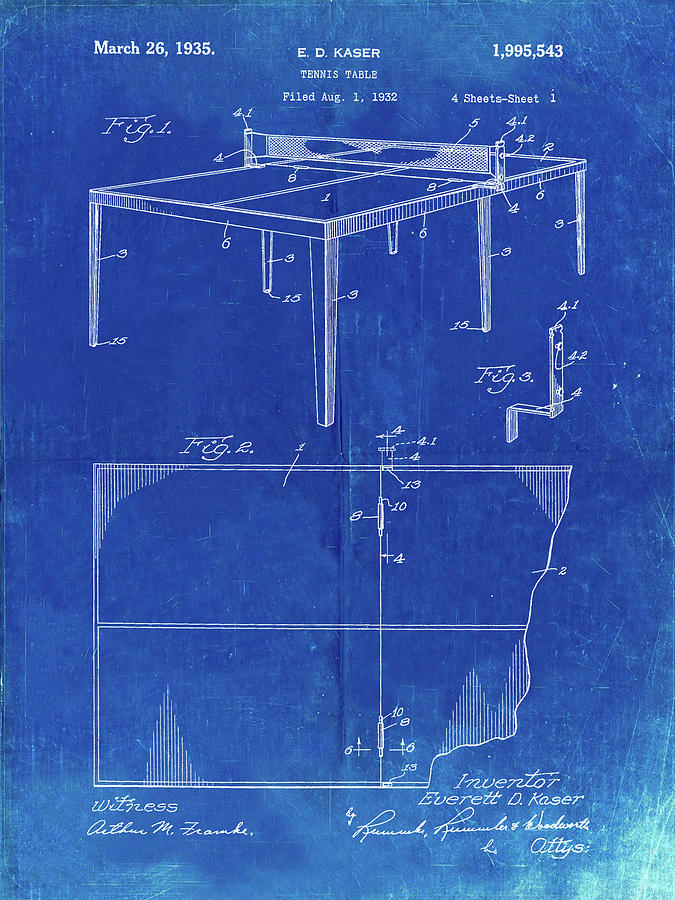 Table Tennis Digital Art - Pp92-faded Blueprint Table Tennis Patent Poster by Cole Borders