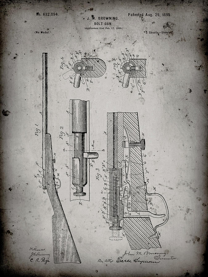 Pp93-faded Grey Browning Bolt Action Gun Patent Poster Digital Art by ...