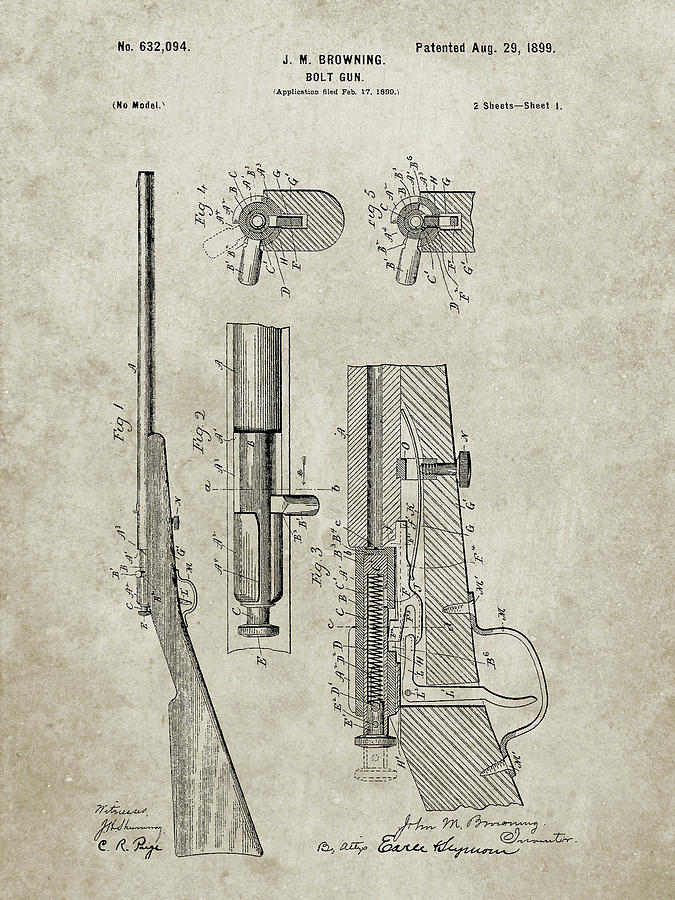 Sports Digital Art - Pp93-sandstone Browning Bolt Action Gun Patent Poster by Cole Borders