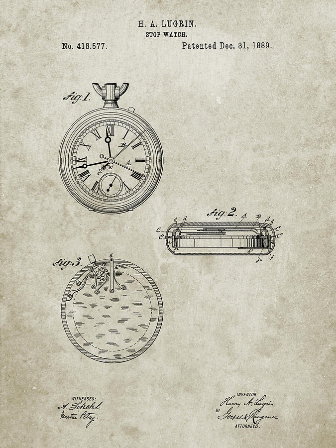 Pocket Watch Digital Art - Pp940-sandstone Lemania Swiss Stopwatch Patent Poster by Cole Borders